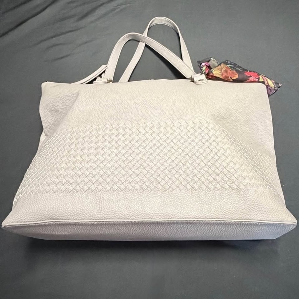 Elliott Lucca Gray Woven Leather Large Tote Weekender Travel Bag 19" Pebbled